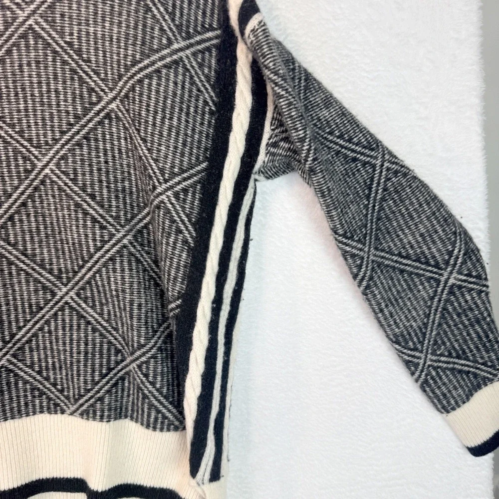 Madewell Merino Wool Sweater Black Cream Diamond Geometric B5443 Womens Small